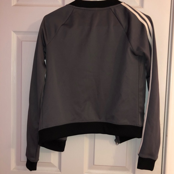 Sporty Grey Jacket with White Striped Sleeves - Picture 2 of 3